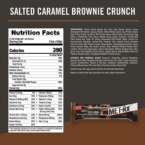 Pure Protein, Met-Rx Big 100 Salted Caramel Brownie Bar, 9 Count