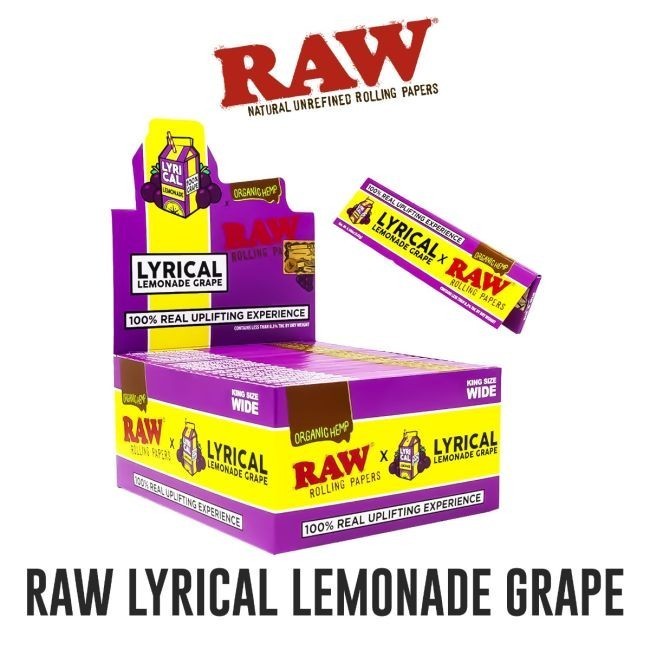 🍇 3 X Raw Lyrical Lemonade Grape King Size Wide Organic Hemp Rolling Paper 🍇