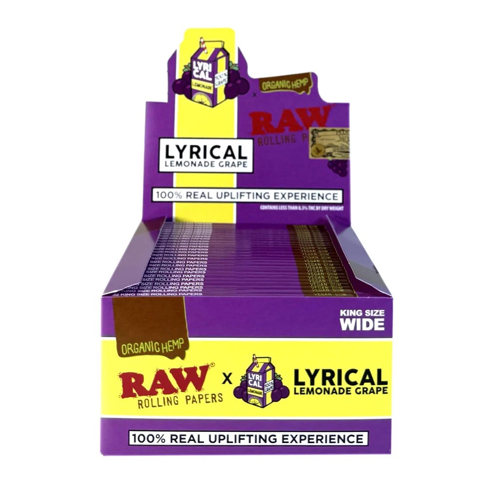 🍇 3 X Raw Lyrical Lemonade Grape King Size Wide Organic Hemp Rolling Paper 🍇