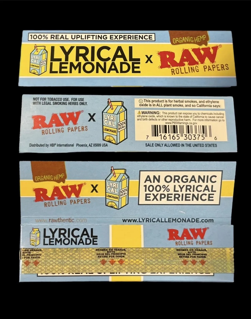 🤤 50 X Raw Lyrical Lemonade King Size Wide Organic Hemp Papers 🔥 Full Box 🔥