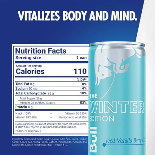 Red Bull Iced Vanilla Berry Energy Drink, with 80mg Caffeine Plus Taurine & B Vitamins, 8.4 Fl Oz, Pack of 24 Cans