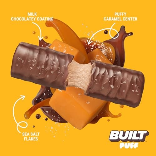 Built Bar, Puff Protein Bars, Salted Caramel Puff, 17g Protein Snacks, on-the-Go Bars, Only 140 Calories, 6g Sugar, Collagen, Gluten Free, 12 Count