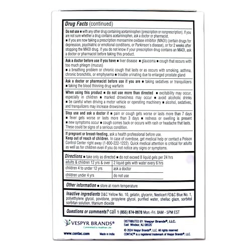 Contac Cold & Flu Medicine, Multi-Symptom Relief for Fever, Sore Throat, Runny Nose & Cough, 8 Liquid Gels