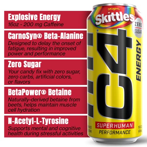 C4 Performance Energy Skittles  12 Pack of 16oz Cans