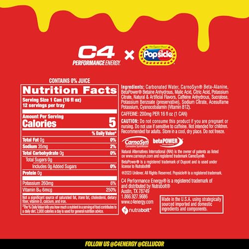 C4 Performance Energy Cherry Popsicle  12 Pack of 16oz Cans