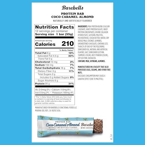 Barebells Protein Bars Coconut Caramel Almond - 12 Count, 20g High Protein Treats - Chocolate Nutrition Bar with 1g Total Sugars - on-the-Go Breakfast