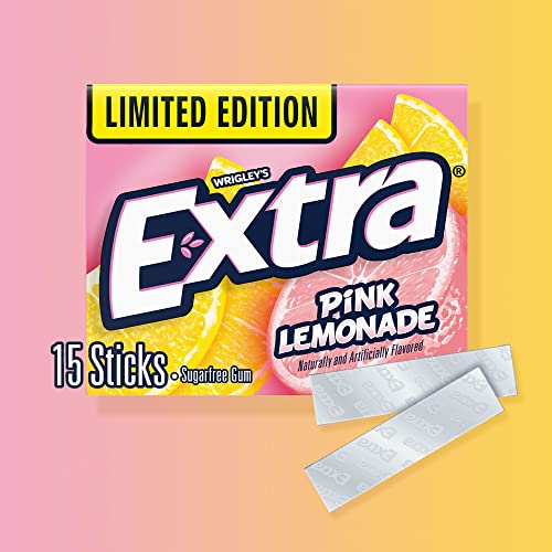 Extra Gum Pink Lemonade Sugarfree Chewing Gum  15 Pieces (Pack of 10)