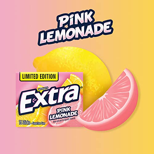 Extra Gum Pink Lemonade Sugarfree Chewing Gum  15 Pieces (Pack of 10)