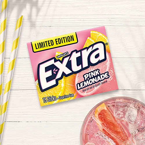 Extra Gum Pink Lemonade Sugarfree Chewing Gum  15 Pieces (Pack of 10)
