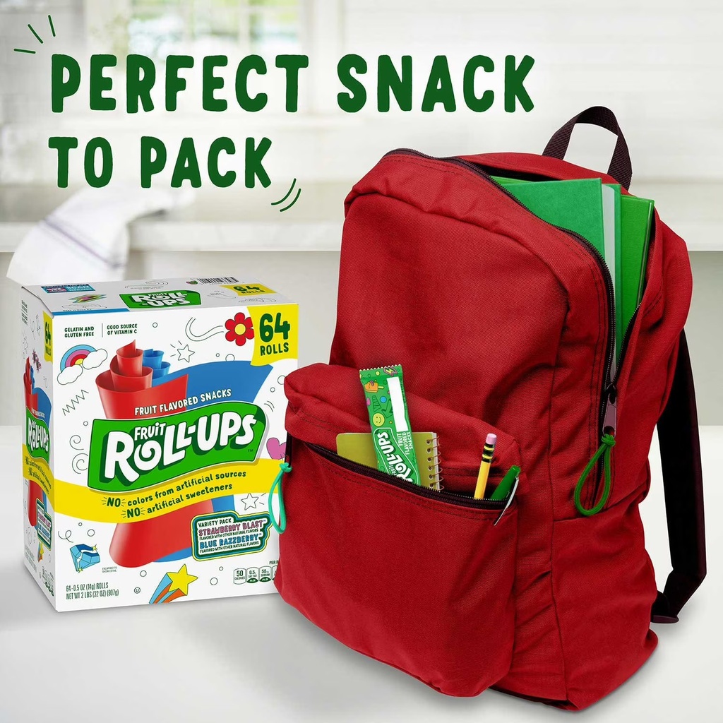 Fruit Roll-Ups Fruit Flavored Snacks Variety Pack, 0.5 Oz., 64 Pk