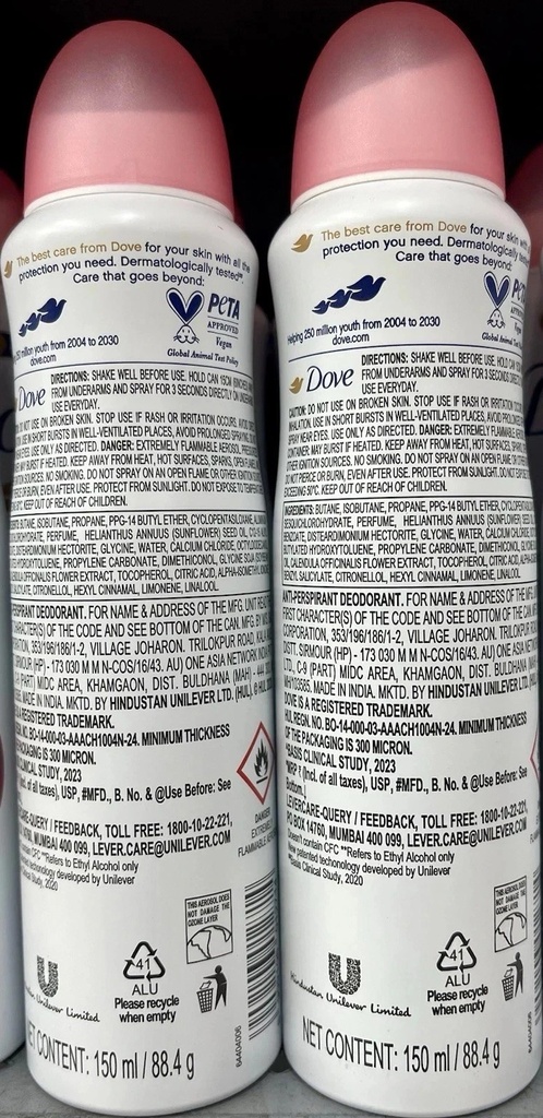 Pack of 6 Dove Even Tone Deodorant Spray Calendula Oil & Vitamin E