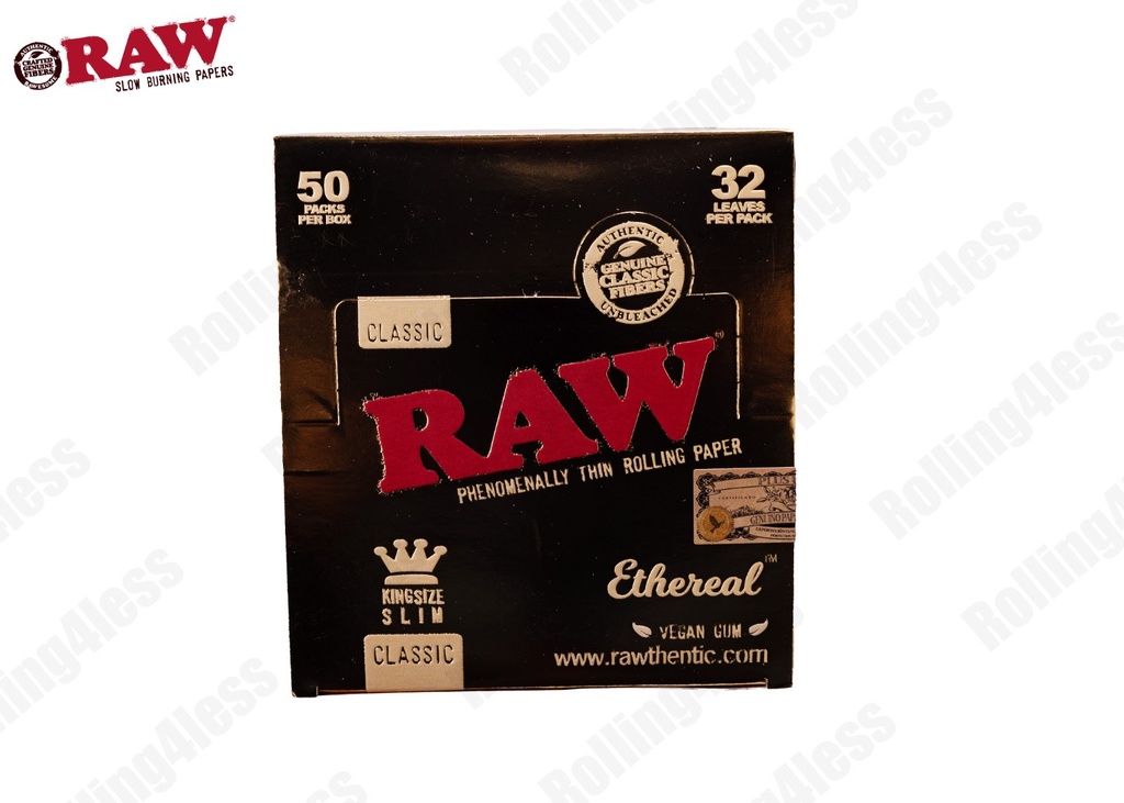 AUTHENTIC Raw Classic Ethereal KINGSIZE SLIM  Unrefined Rolling Papers 50 Packs
