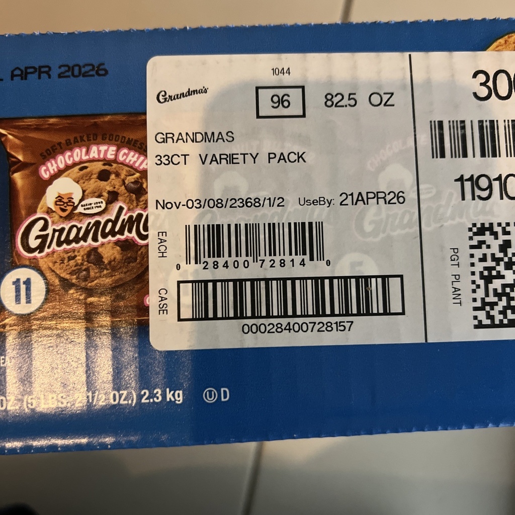 New Limited Grandma's Cookies Variety Pack - 2.5 Oz, 33-count, Individual Snacks