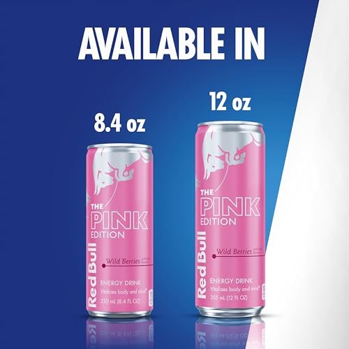 Red Bull Wild Berries, Pink Edition, with 114mg Caffeine Plus Taurine & B Vitamins, 12 Fl Oz, 6 Packs of 4 Cans (Pack of 24)