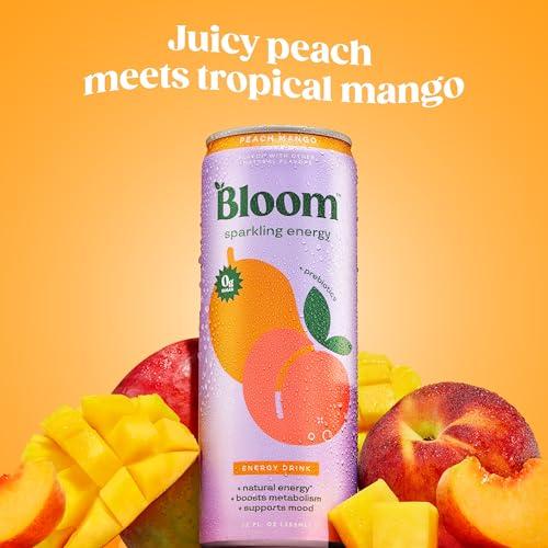 Bloom Sparkling Energy Drink - Natural Caffeine, Zero Sugar, 180mg Caffeine - Antioxidant-Rich with Green Coffee Bean, Green Tea Extract, Prebiotics -