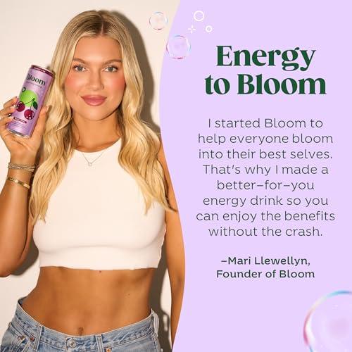 Bloom Sparkling Energy Drink - Natural Caffeine, Zero Sugar, 180mg Caffeine - Antioxidant-Rich with Green Coffee Bean, Green Tea Extract, Prebiotics -