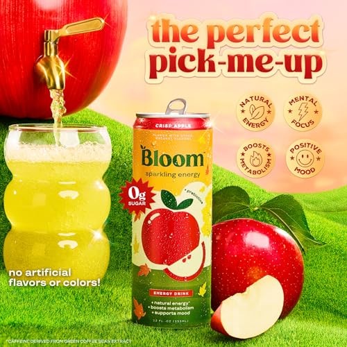 Bloom Nutrition Sparkling Energy Drink - Natural Caffeine, Zero Sugar, 180mg Caffeine - Antioxidant-Rich with Green Coffee Bean, Green Tea Extract, Pr