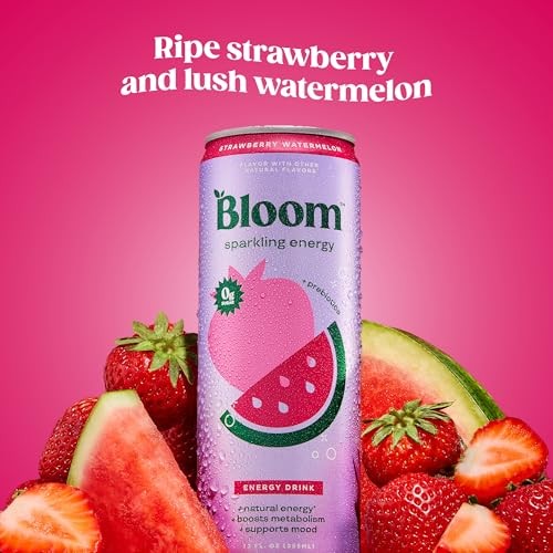 Bloom Nutrition Sparkling Energy Drink - Natural Caffeine, Zero Sugar, 180mg Caffeine - Antioxidant-Rich with Green Coffee Bean, Green Tea Extract, Pr