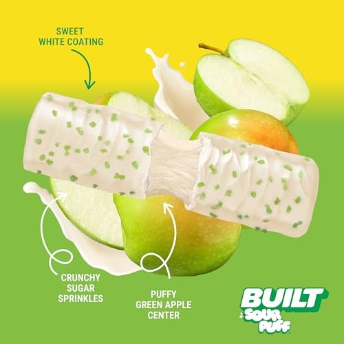 Built Bar, Sour Puff Protein Bars, Green Apple Crush, Collagen, on-the-go Snacks, Sour Candy Snack, 12 Pack