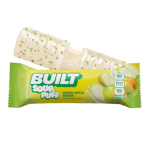 Built Bar, Sour Puff Protein Bars, Green Apple Crush, Collagen, on-the-go Snacks, Sour Candy Snack, 12 Pack