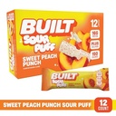 Built Bar, Sour Puff Protein Bars, Sweet Peach Punch, Collagen, on-the-go Snacks, Sour Candy Snack, 12 Pack