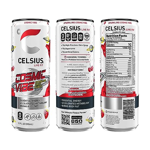 CELSIUS Sparkling Cosmic Vibe  Functional Energy Drink 12 Fl Oz Can (Pack of 12)