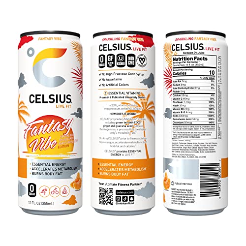 CELSIUS Sparkling Fantasy Vibe  Functional Energy Drink 12 Fl Oz (Pack of 12)