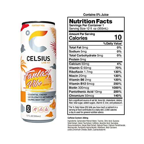 CELSIUS Sparkling Fantasy Vibe  Functional Energy Drink 12 Fl Oz (Pack of 12)