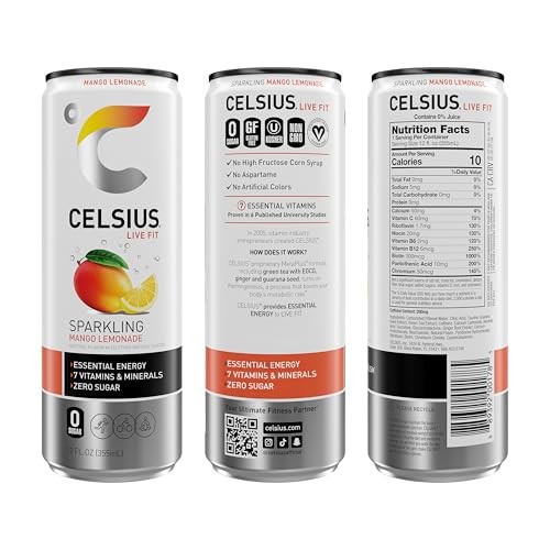 CELSIUS Sparkling Mango Lemonade  Functional Energy Drink 12 Fl Oz (Pack of 12)