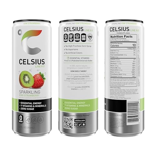 CELSIUS Sparkling Kiwi Strawberry  Functional Energy Drink 12 Fl Oz (Pack of 12)