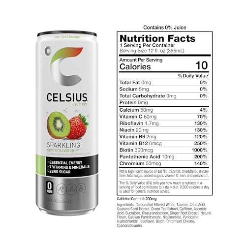 CELSIUS Sparkling Kiwi Strawberry  Functional Energy Drink 12 Fl Oz (Pack of 12)