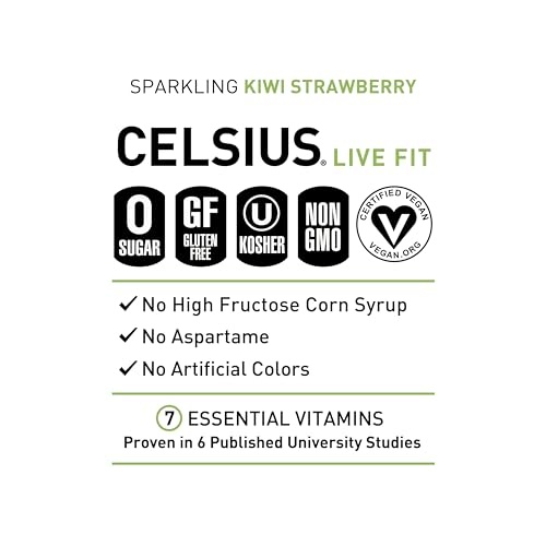 CELSIUS Sparkling Kiwi Strawberry  Functional Energy Drink 12 Fl Oz (Pack of 12)