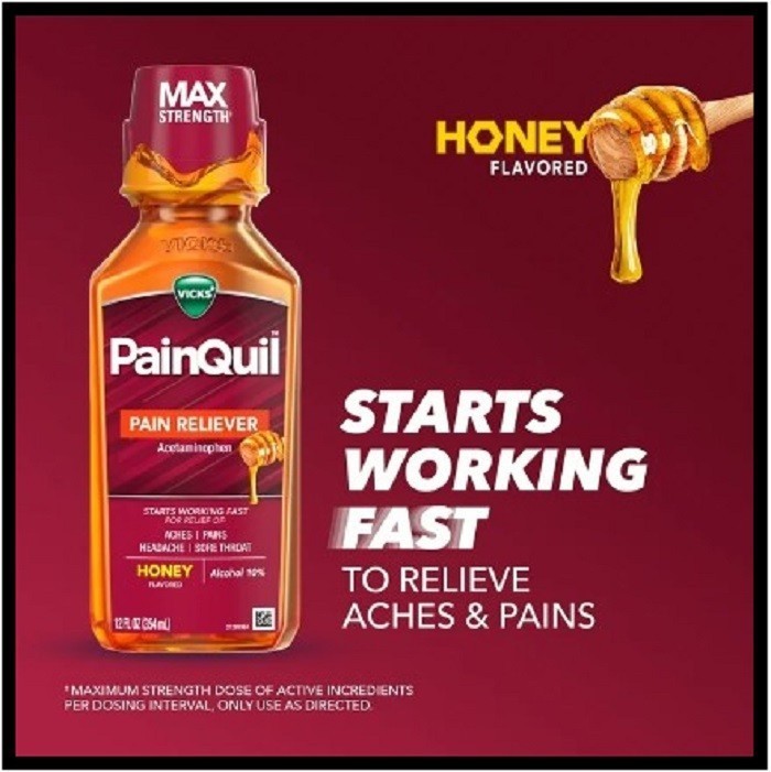 Vicks PainQuil Pain Relief Liquid, Acetaminophen 1000mg Honey Flavored, 12 Fl Oz