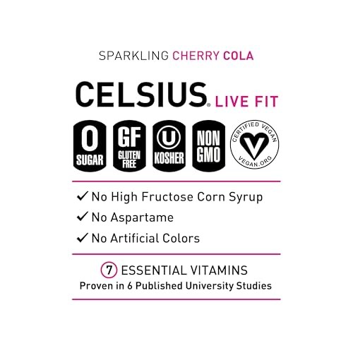 CELSIUS Sparkling Cherry Cola  Functional Energy Drink 12 Fl Oz (Pack of 12)