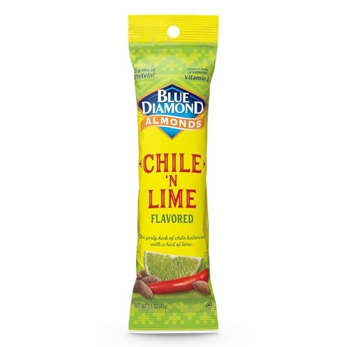 Blue Diamond Almonds, Single Serving Chile N Lime Flavored Snack Nuts Great for Road Trips, Lunches, and on-the-Go, 12 Packs, 1.5 Oz. Single Packs