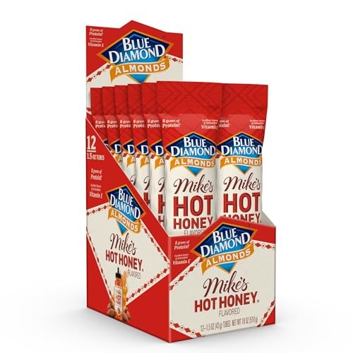 Blue Diamond Almonds  Made with Mike’s Hot Honey Infused with Chilies for a Perfect Sweet and Spicy Snack Nut Combination  Pack of 12  1.5oz. Servin