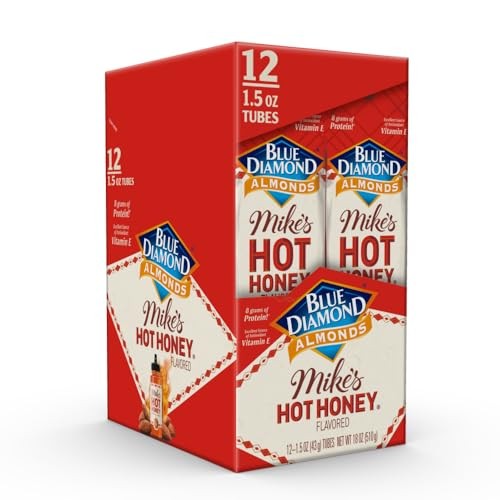 Blue Diamond Almonds  Made with Mike’s Hot Honey Infused with Chilies for a Perfect Sweet and Spicy Snack Nut Combination  Pack of 12  1.5oz. Servin