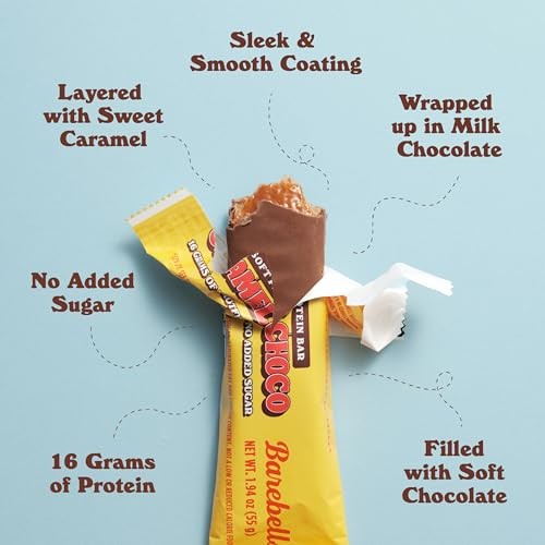 Barebells Soft Protein Bars Caramel Choco - 12 Count  1.9oz Bars - Protein Snacks with 16g of High Protein - Fluffy Chocolate Protein Bar with 2g of T