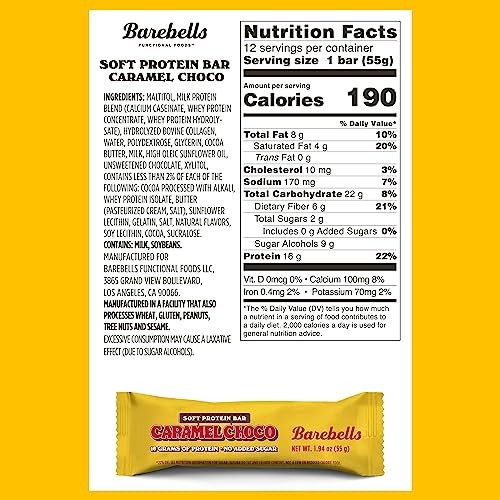 Barebells Soft Protein Bars Caramel Choco - 12 Count  1.9oz Bars - Protein Snacks with 16g of High Protein - Fluffy Chocolate Protein Bar with 2g of T
