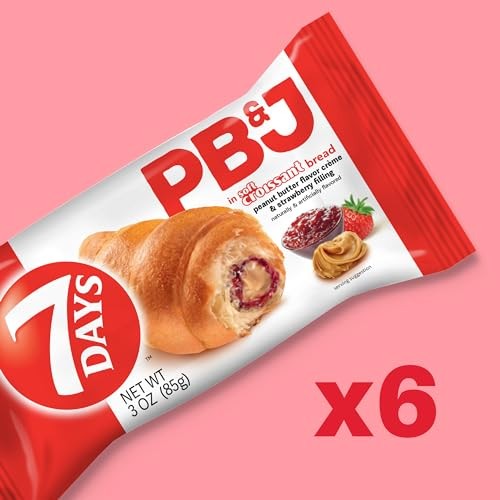 7Days PB&J Croissant, Peanut Butter and Strawberry Jelly, on the Go PB&J Lunch, Non-GMO (Pack of 6)