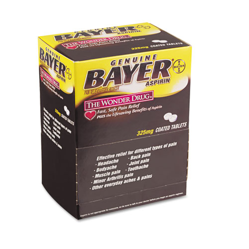 Bayer Aspirin, 2 Tablets/Pack, 50 Packs/Box