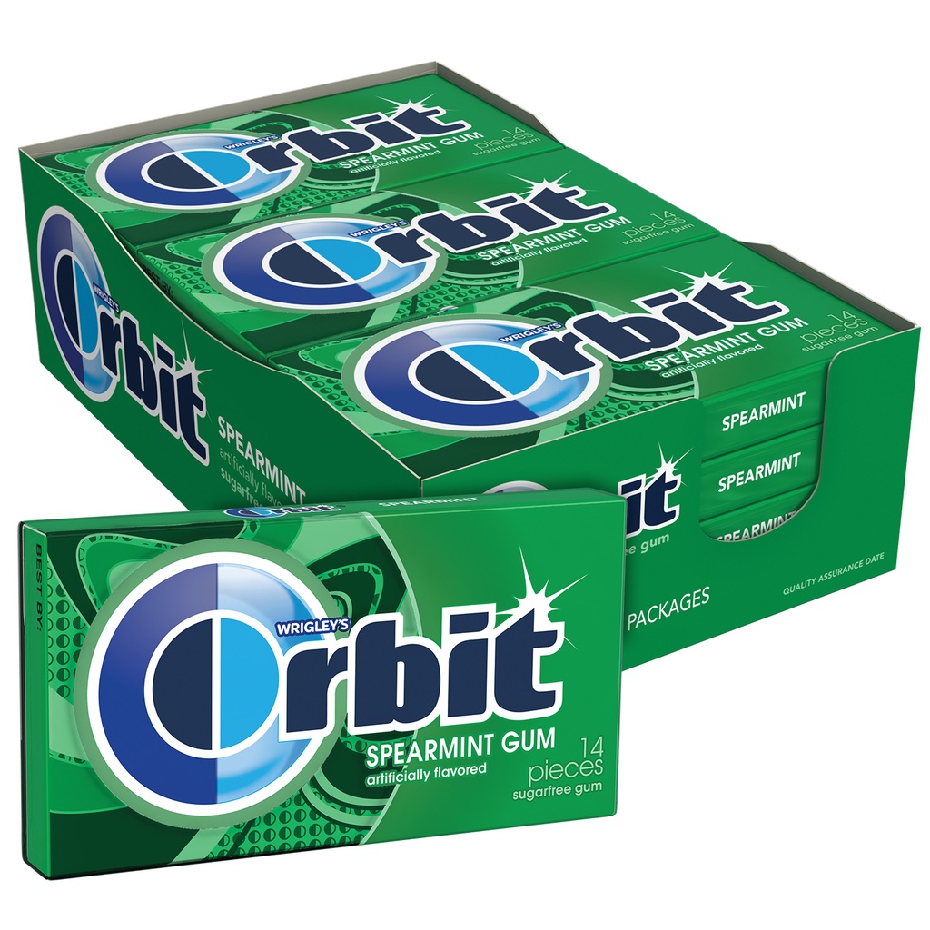 Orbit Chewing Gum, Spearmint, 14 Pieces/Pack, 12/Box