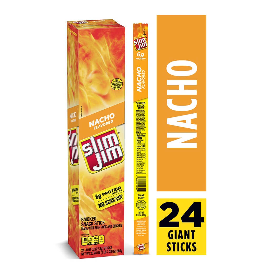 Slim Jim Nacho Giant Smoked Snack Stick 24 Ct