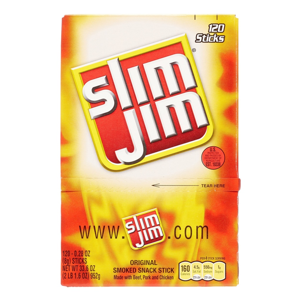 Slim Jim Beef Jerky Meat Sticks Original Stick 120ct