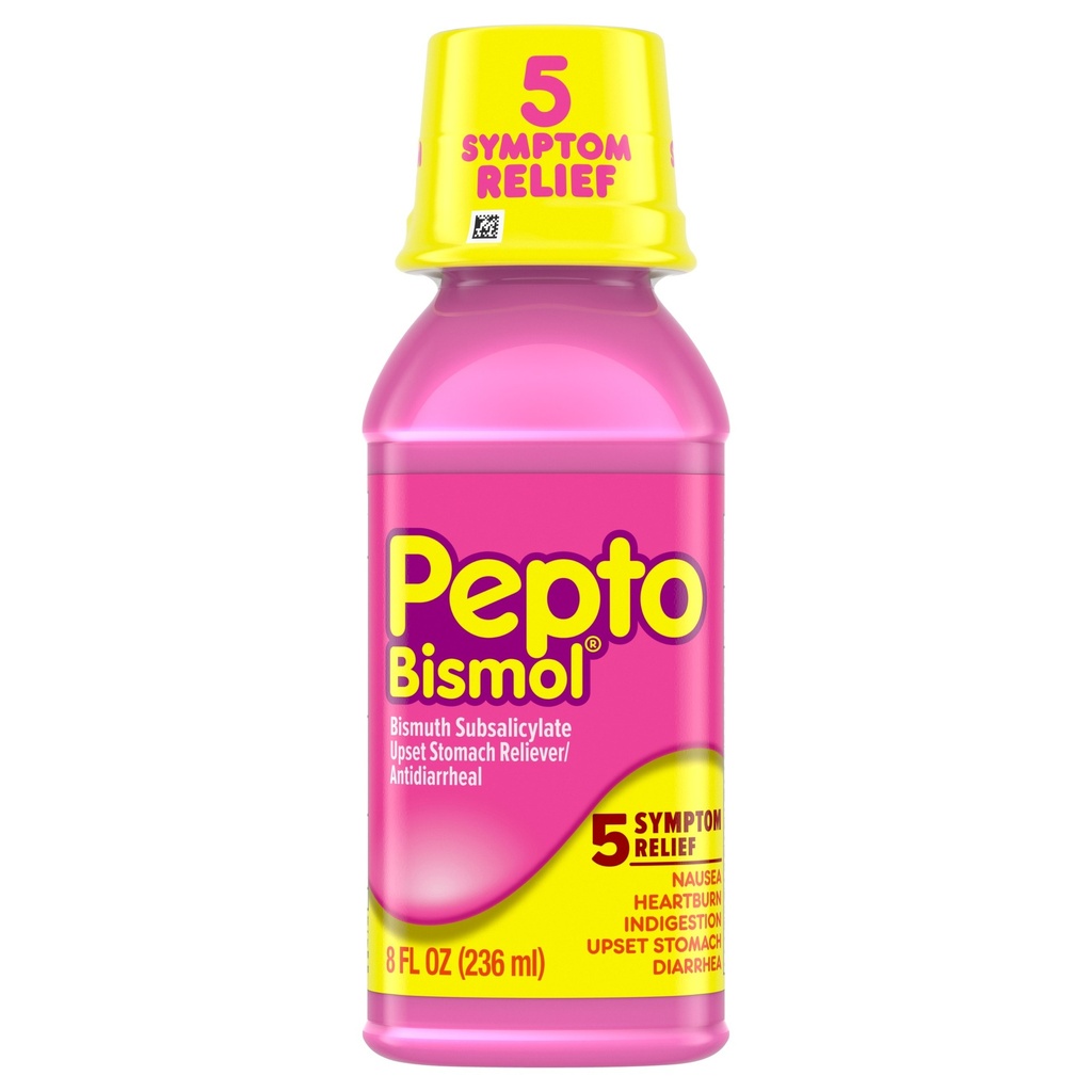 Pepto Bismol 5 Symptom Stomach Relief Liquid, Original Flavor, 8 Oz