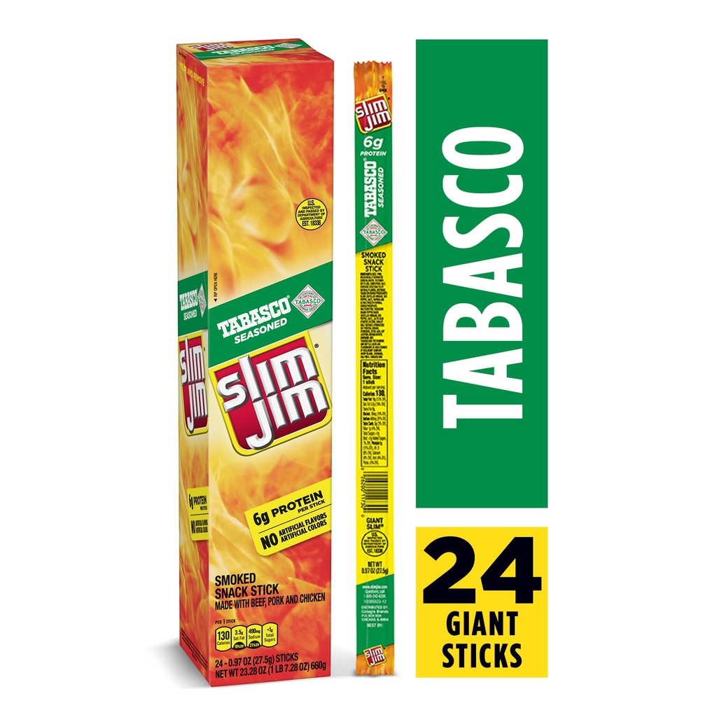 Slim Jim Tabasco Flavor  Giant Smoked Meat Sticks  