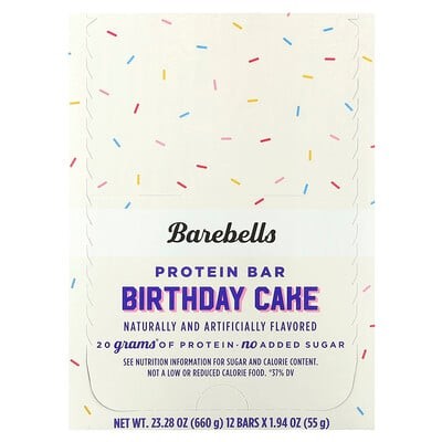 Barebells, Protein Bar, Birthday Cake, 12 Bars, 1.94 Oz (55 G) Each