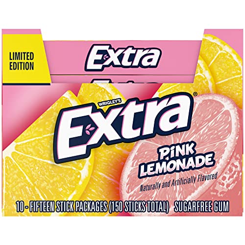 Extra Gum Pink Lemonade Sugarfree Chewing Gum  15 Pieces (Pack of 10)