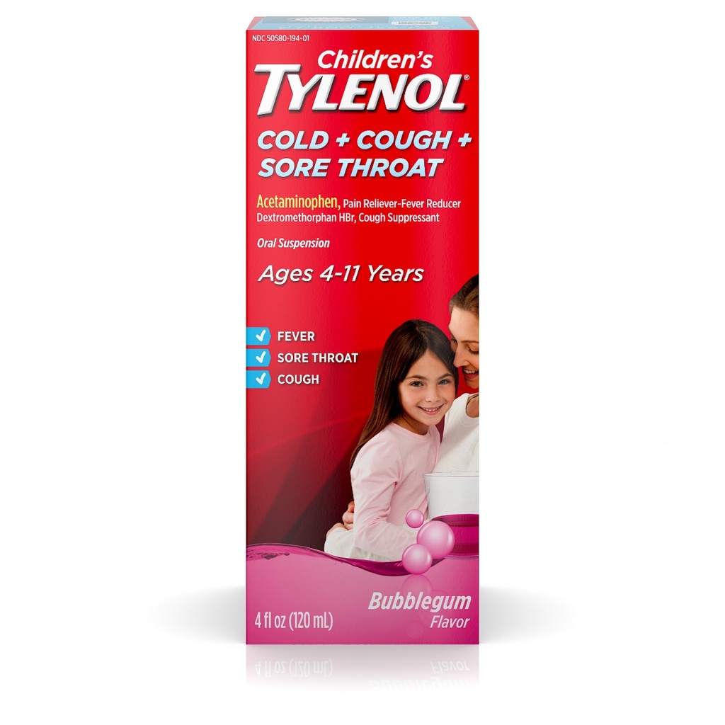 Tylenol Children Cold Bubble Gum 4 Oz 3CT
