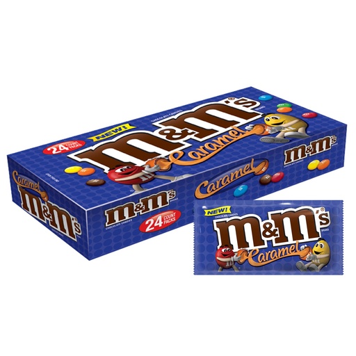 M&M Caramel Chocolate Candy Singles Size Pouch  24 Count Box